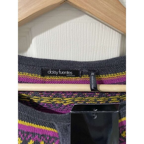 Daisy Fuentes Cardigan Sweater Cotton Blend Gray Button Down Peplum Fair Isle,2X - Picture 5 of 11